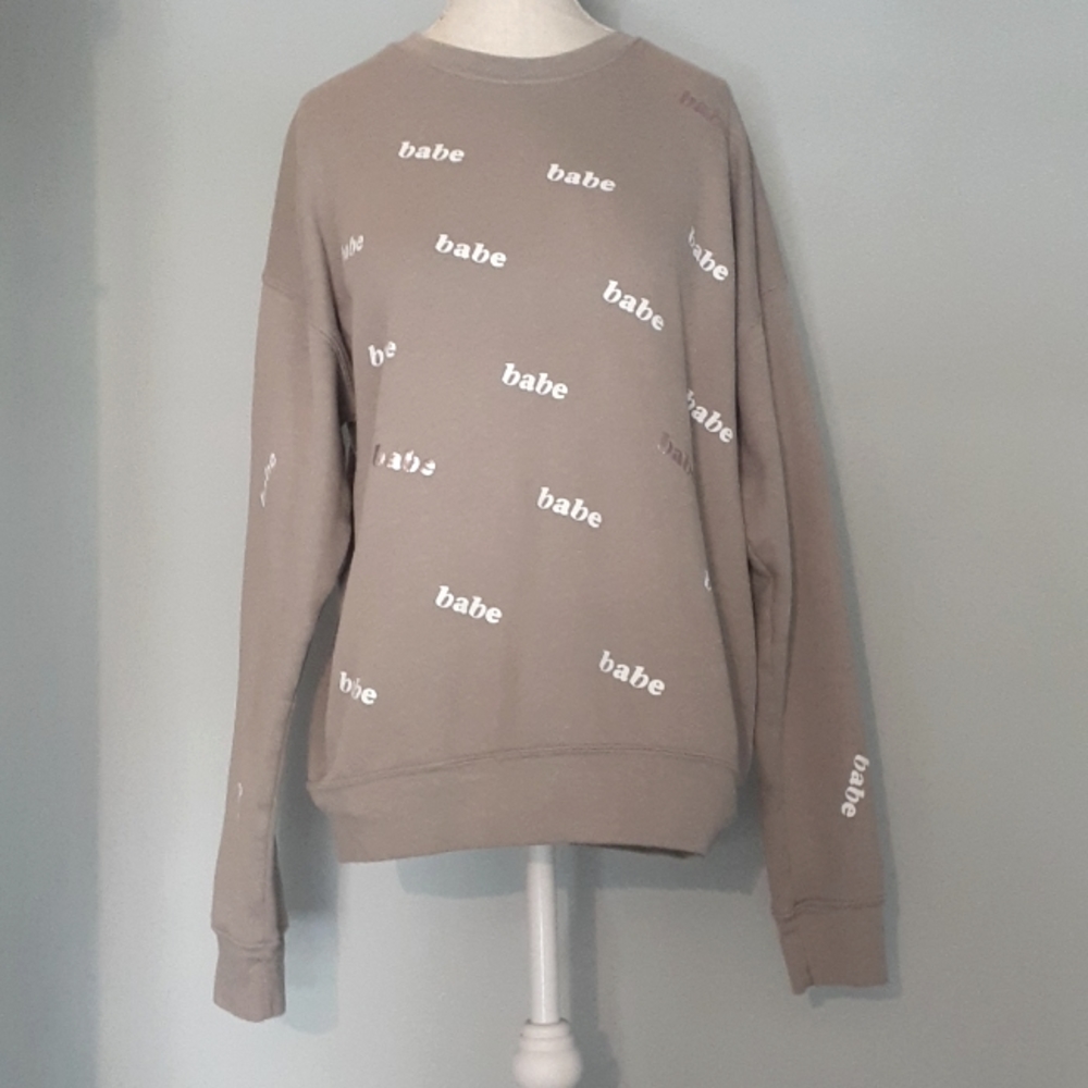 + SR taupe "babe" metallic printed sweatshirt